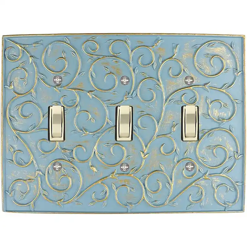 Meriville French Scroll 3 Toggle Wallplate, Triple Switch Electrical Cover Plate
