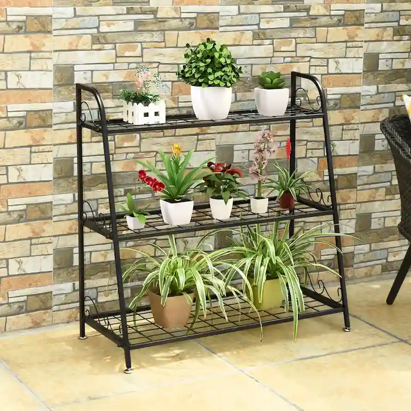 Costway 3-tier Metal Plant Stand Shelf Flower Pot Holder Display Rack