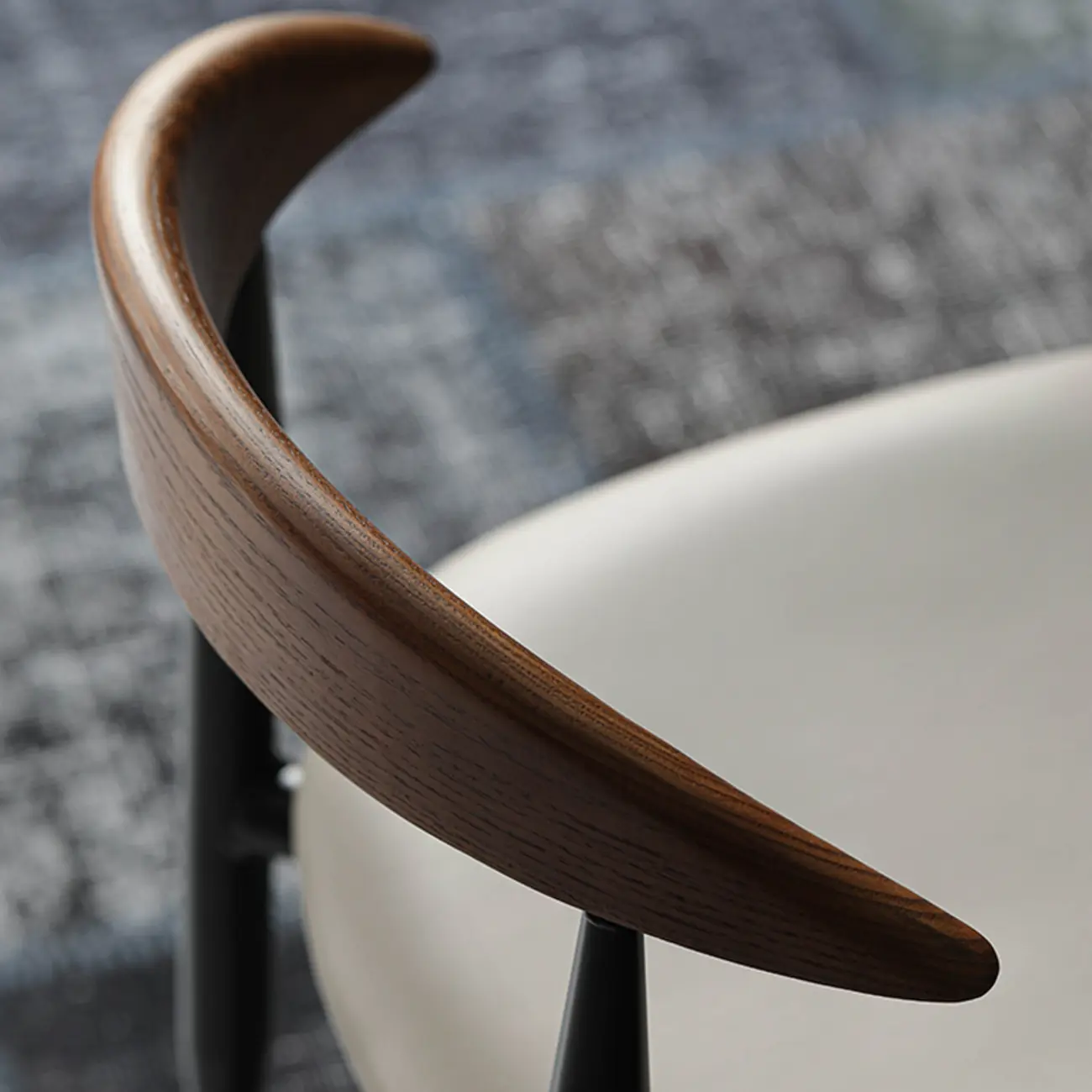 Mid-Century Modern Dining Chair with Black Leather Seat