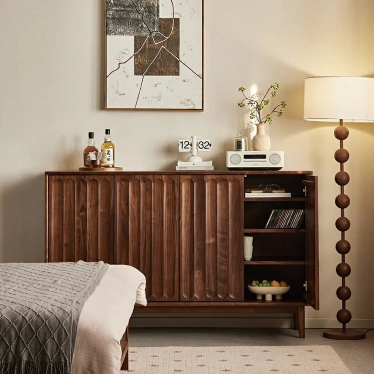 Scandinavian Pine Wood Accent Cabinet in Free-standing