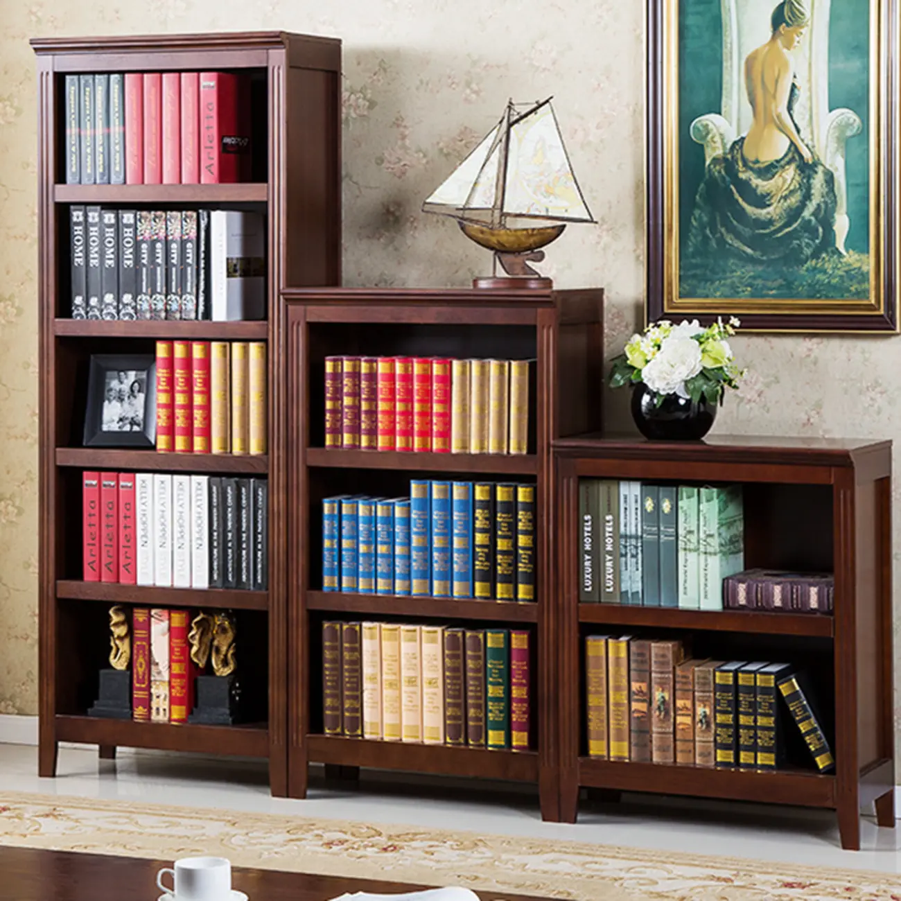 Classic Birch Wood 5-Tier Vertical Barrister Bookcase