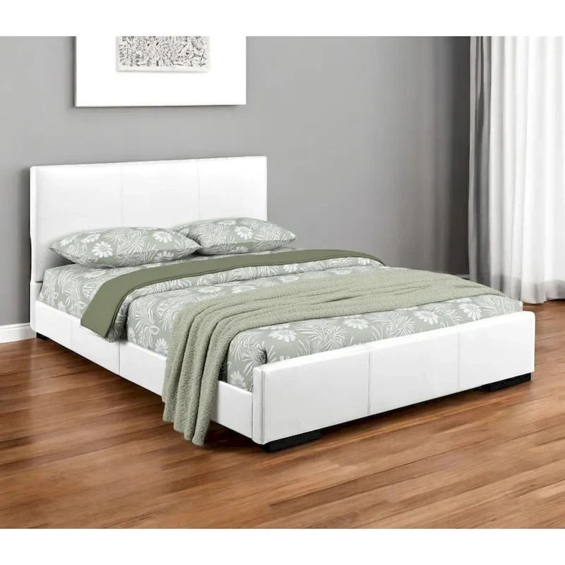 HomeRoots White Faux Leather King Bed Frame