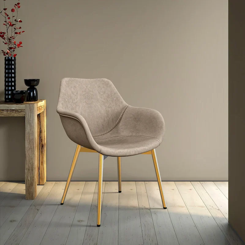 Markley Modern Leather Dining Armchair Set of 4 With Gold Metal Legs Accent Side Chair