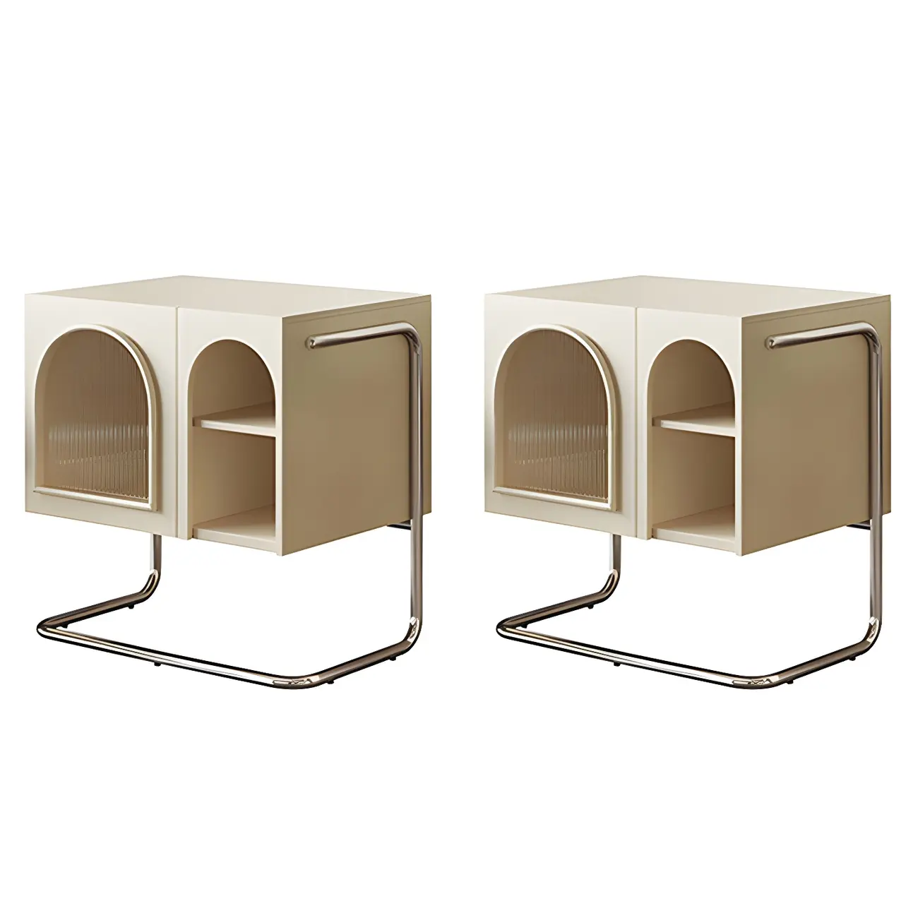 Narrow Cubic Wooden Black Nightstand in Steel Base