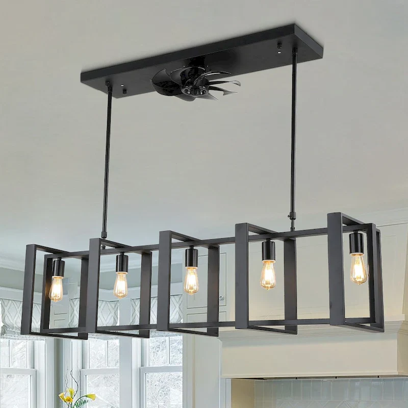 48  Modern Reversible Ceiling Fan 3-Speed with Remote, Kitchen Island Chandelier with 5-Light - 48 Inches