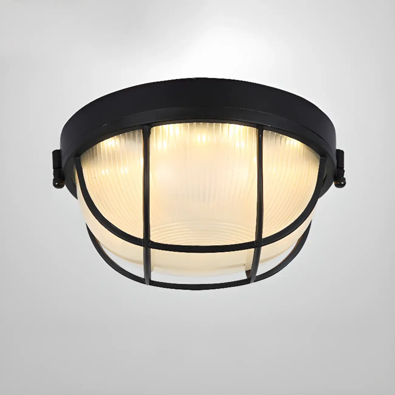 Industrial Black Round Metal LED Flush Ceiling Light