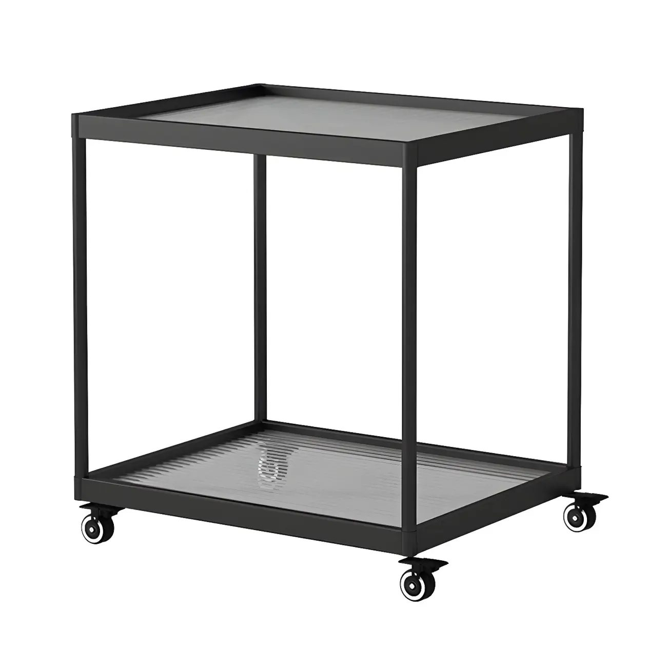 Gold Glass Rectangular Top Shelf Side Table on Wheels