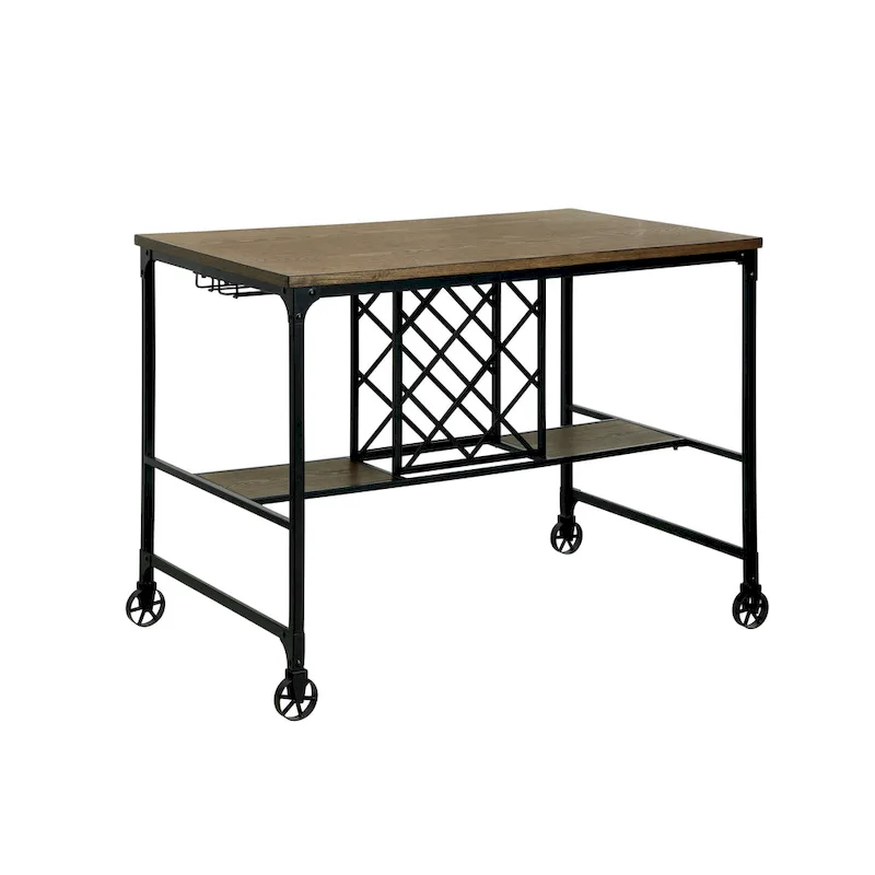 Ursa Industrial Medium Oak 48-inch Wide Metal Kitchen Island with Caster Wheels by Furniture of America