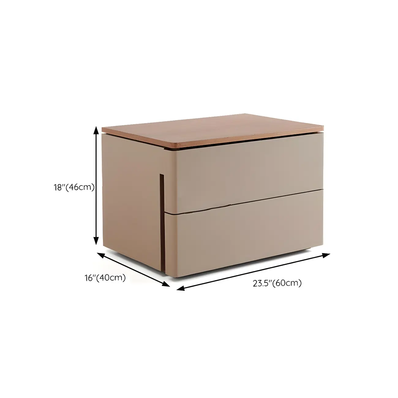 Modern Wood Top Leather Dual-Tone 2 Drawers Nightstand