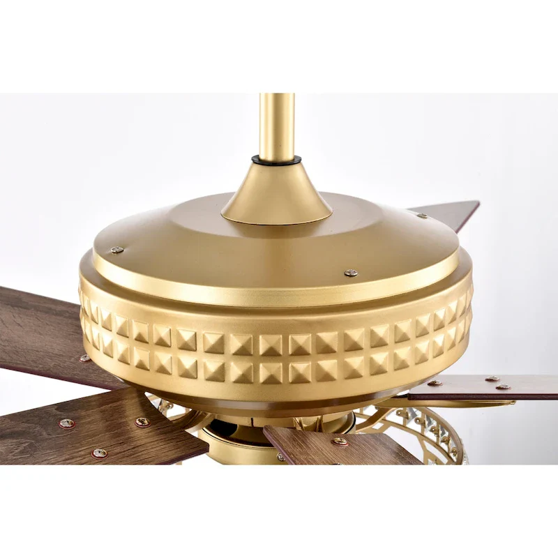 Adsila 52 Inch Matte Gold Glam Crsytal Ceiling Fan with Remote - N/A