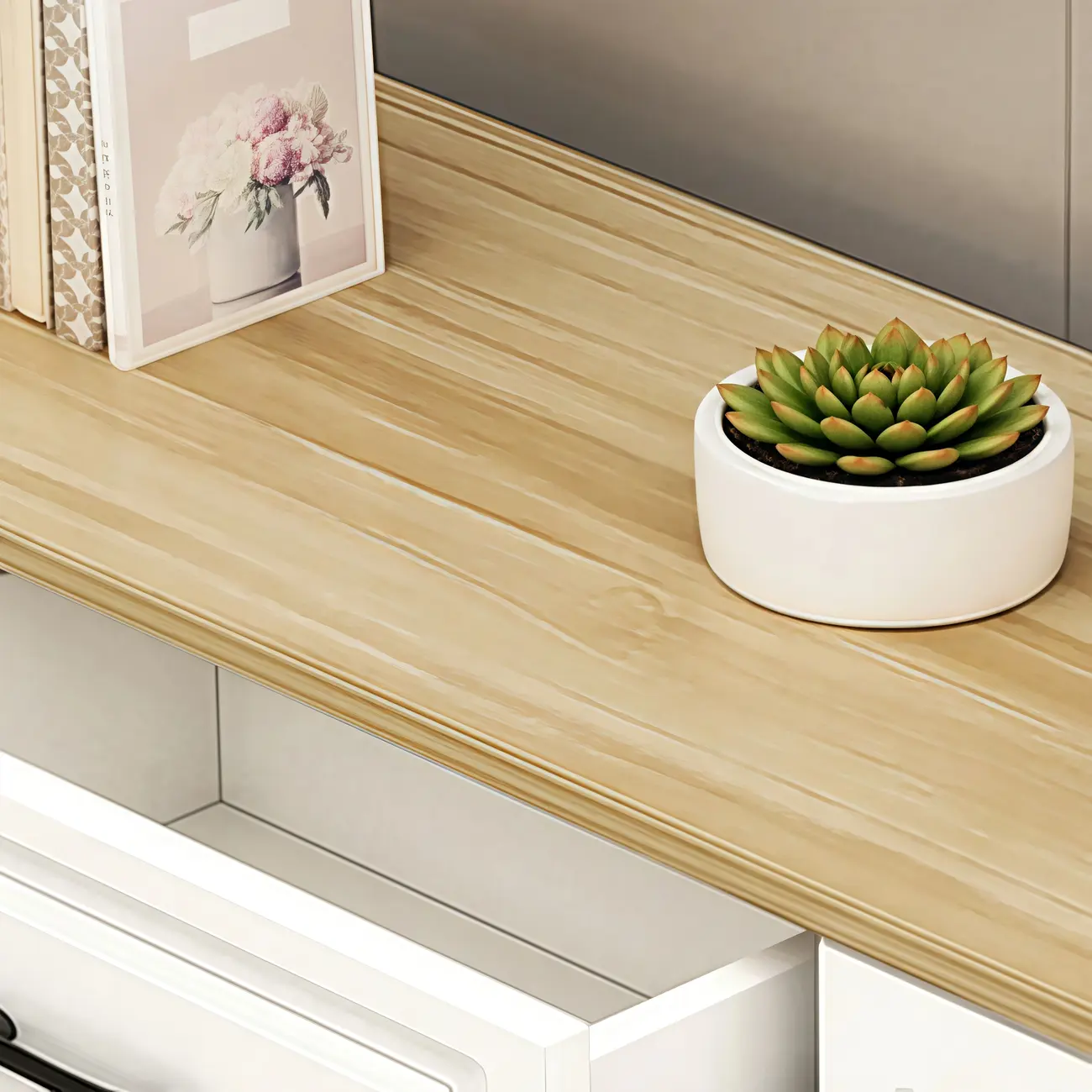 Modern Rectangular White 3-Drawer Wooden TV Stand