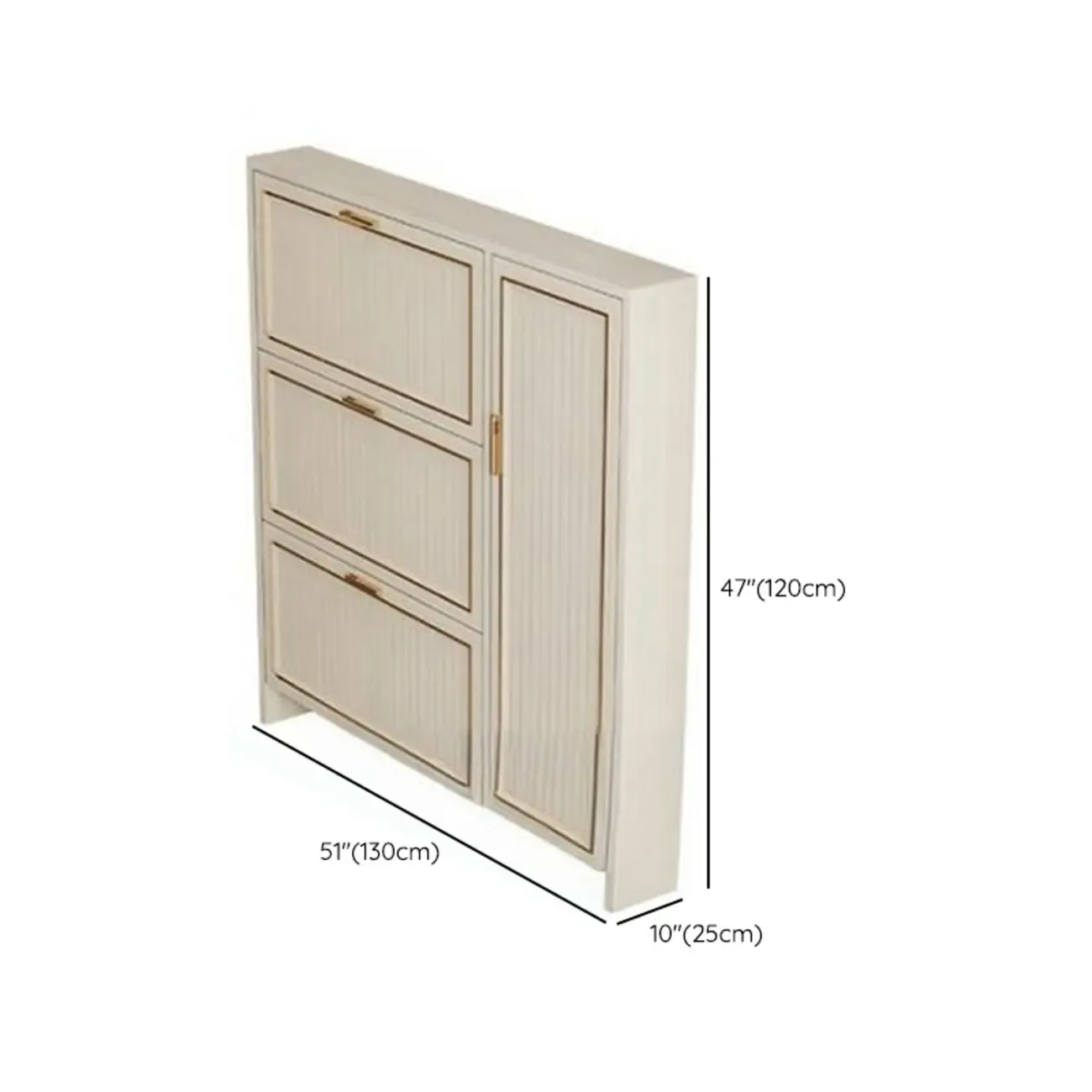 Metal White Drop Front Shoe Cabinet with Textured Panels