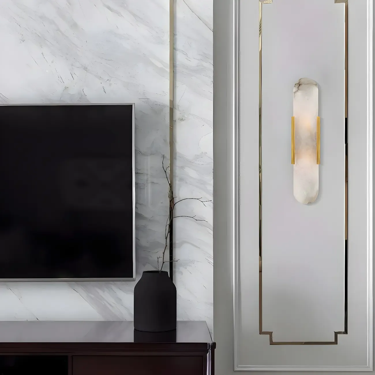 Contemporary Gold Oval Marble Wall Sconce