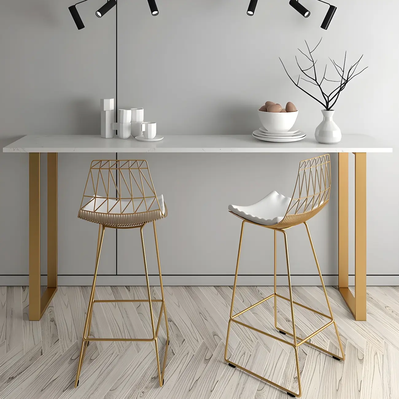 Black Rectangle Marble Tall Bar Table Gold Base