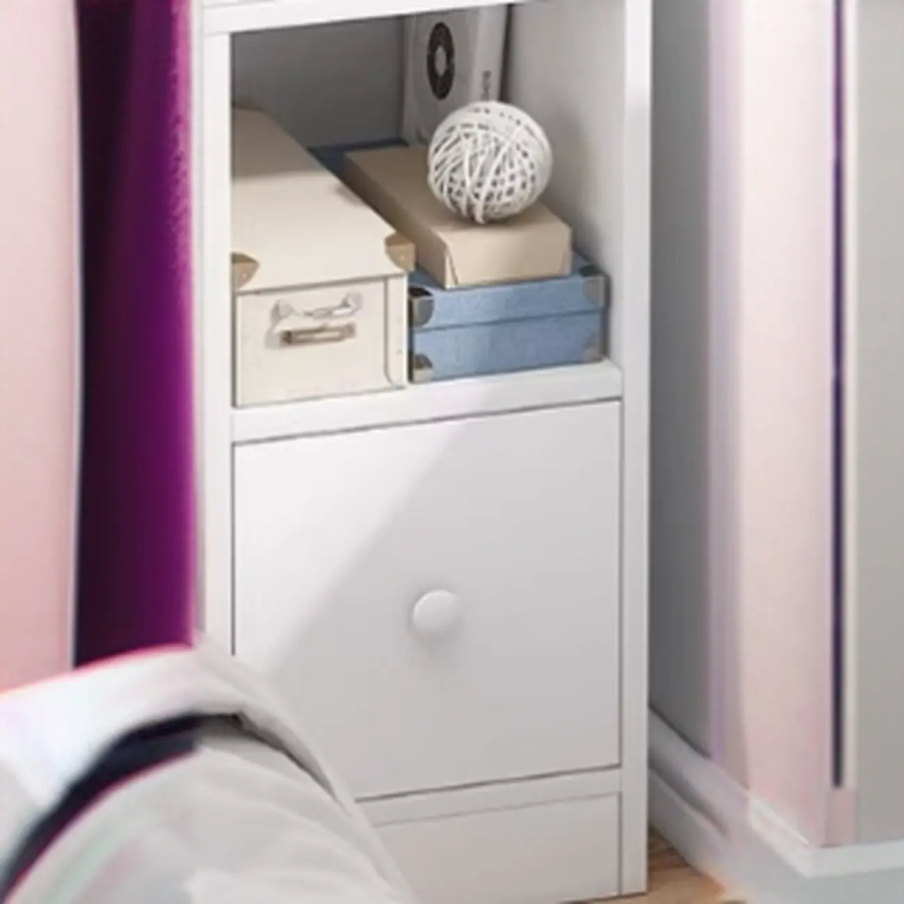 Wood Finish White Narrow Length Multi-Drawers Nightstand