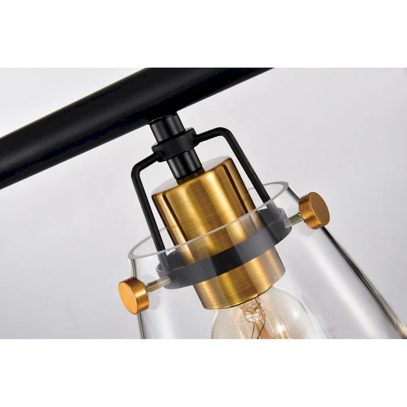 Black and Antique Gold 4- Light Glass Shades Kitchen Island Lighting