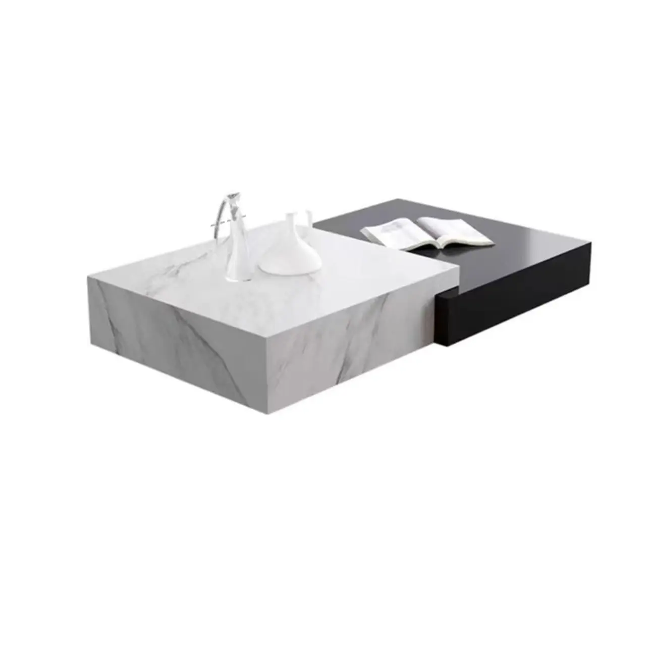 Modern Marble Nesting Coffee Table Set in Black and White