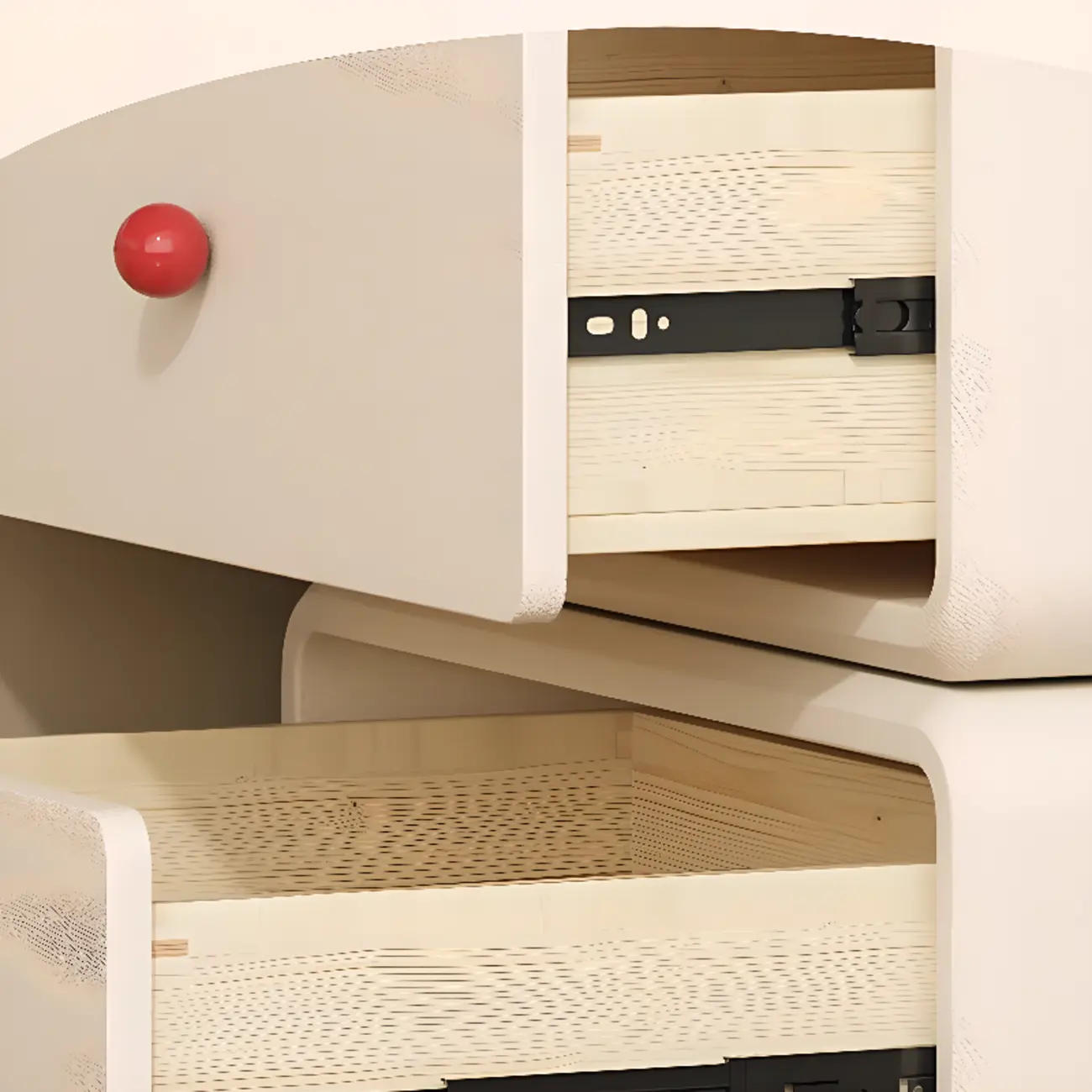 Art Deco Wood Faux Leather Red-Ball Pulls 2-Drawer Nightstand