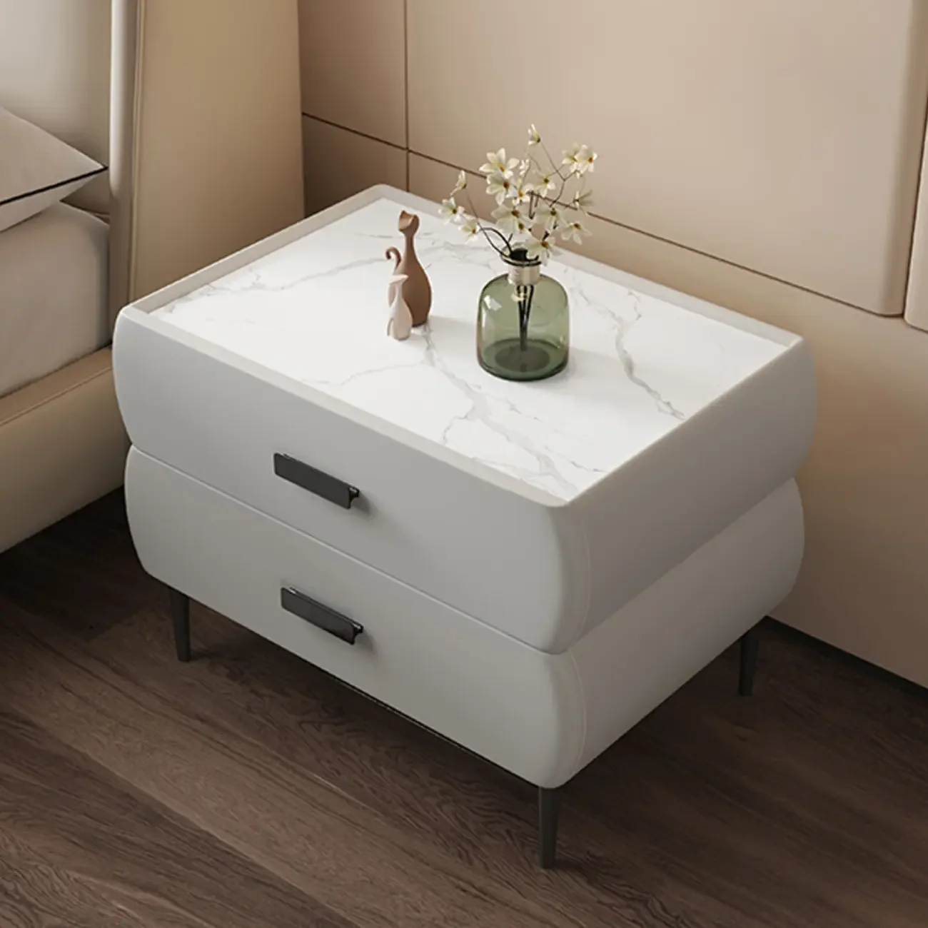 Simple Sintered Stone Top 2-Drawer Nightstand