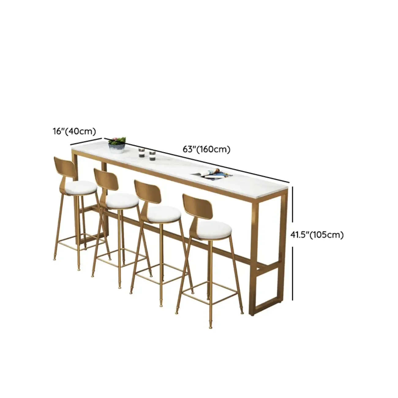 Elegant Faux Marble Bar Table Set with Upholstered Chairs