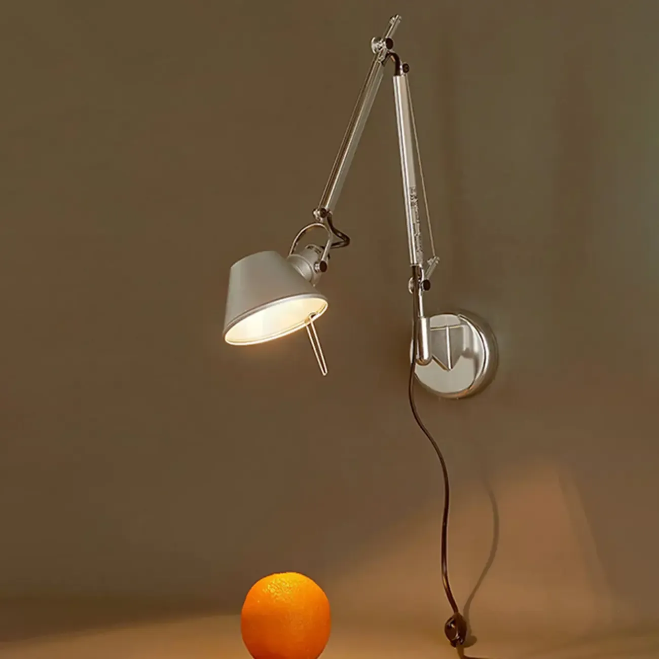 Industrial Silver Aluminum Adjustable Swing Arm Wall Light