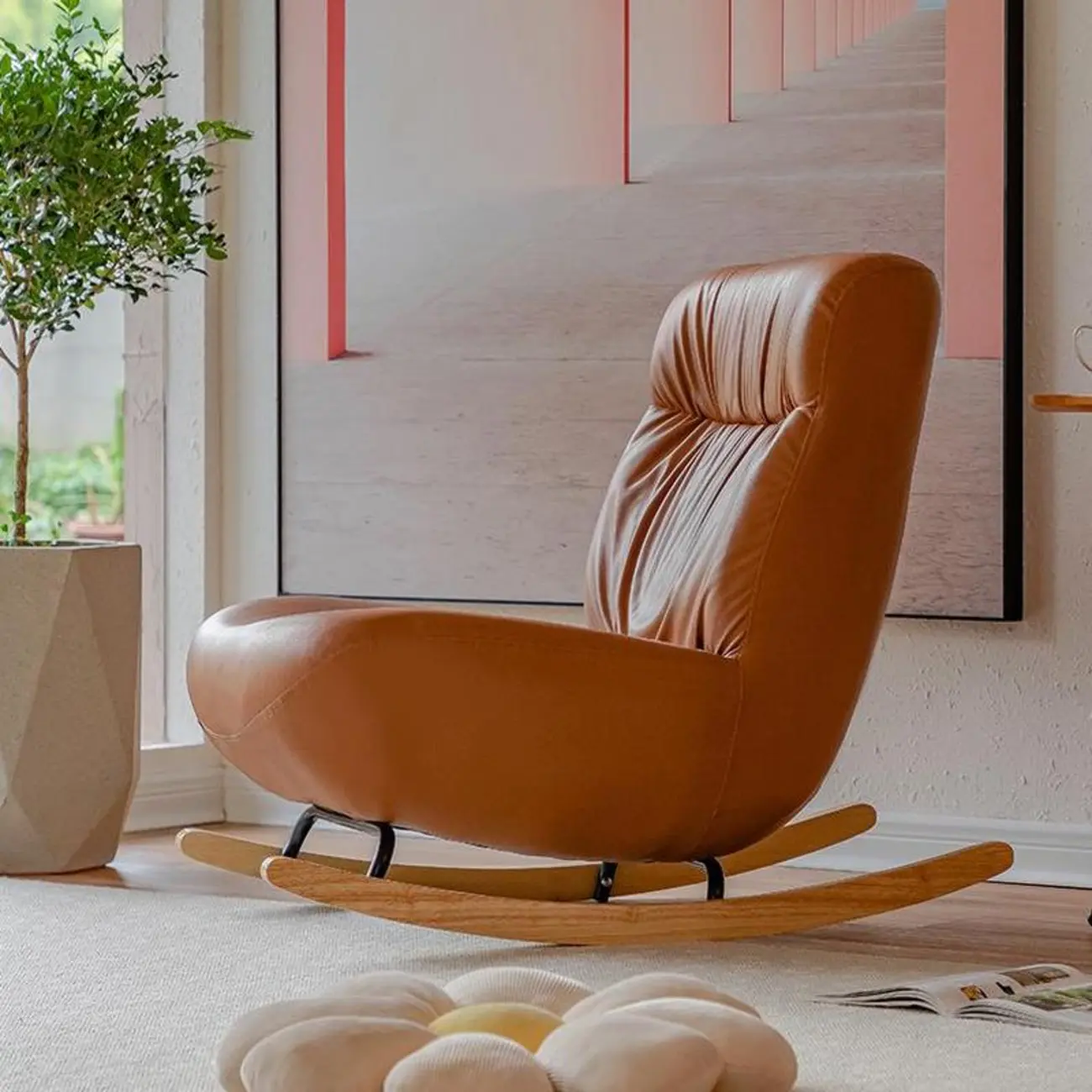 Faux Leather Upholstered Rocking Chair with Optional Ottoman