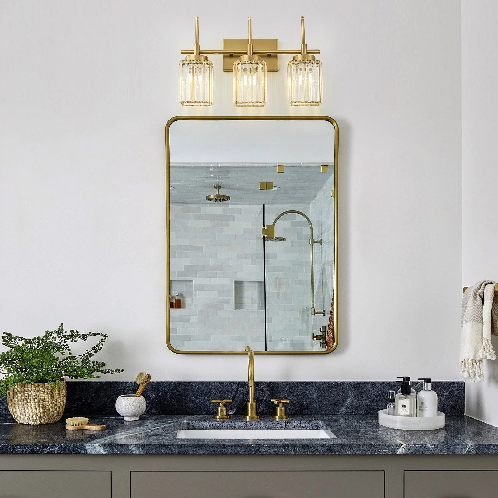 Modern Gold Dimmable Wall Light Glam Cylinder Bathroom Crystal Vanity Light Wall Sconces