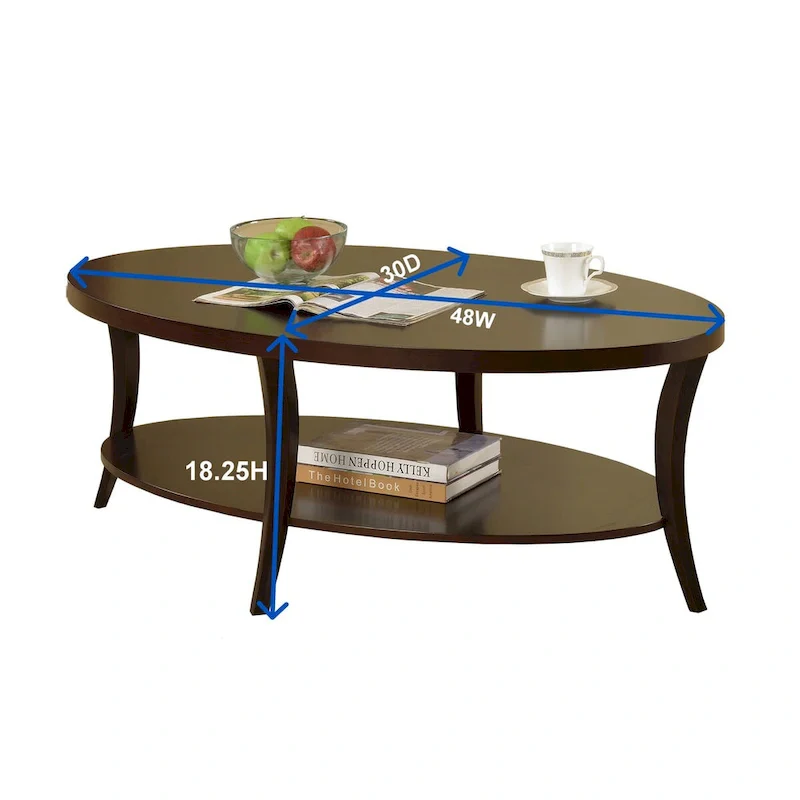 Wood Oval Coffee Table with Shelf