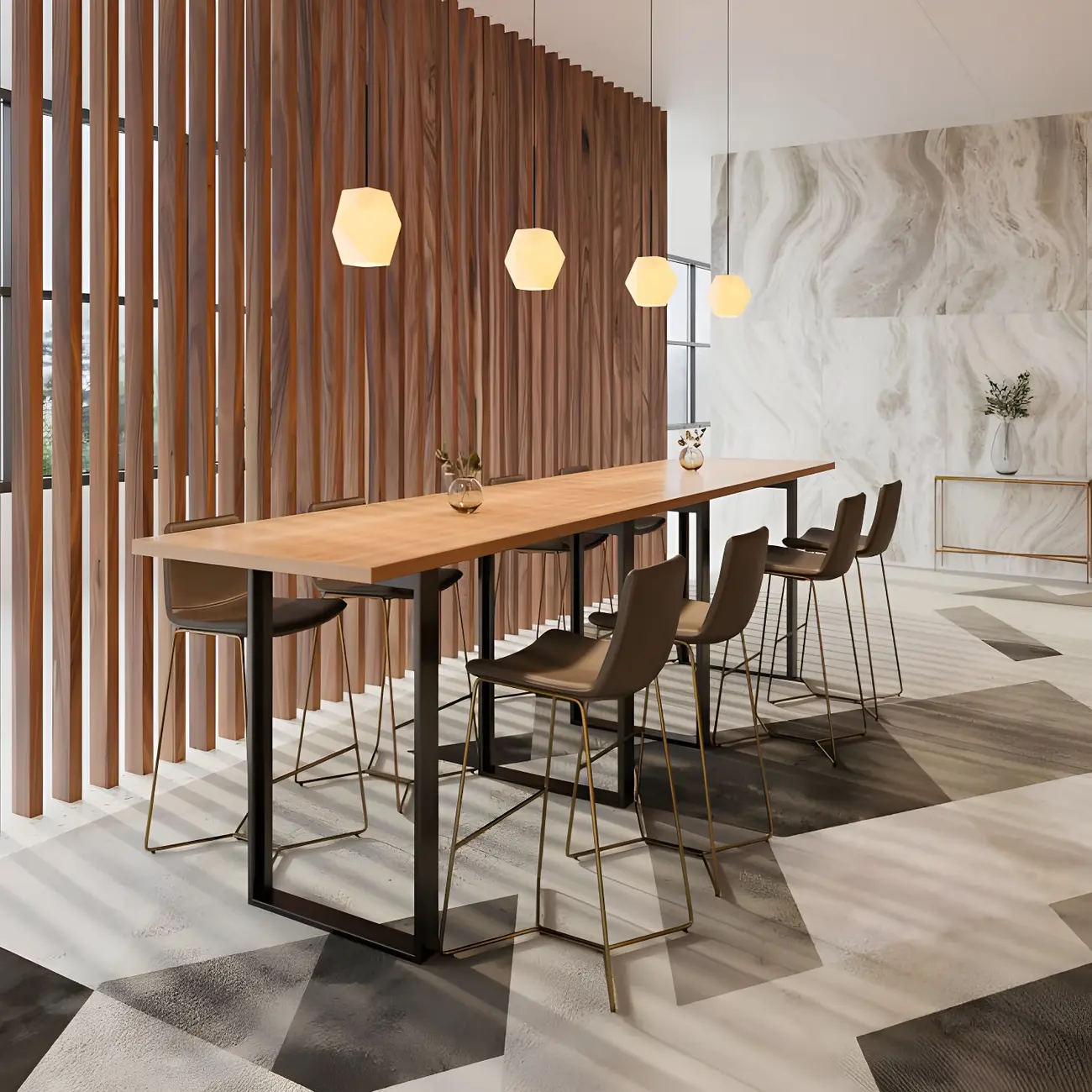 Industrial Walnut Rectangular Large Dining Bar Table