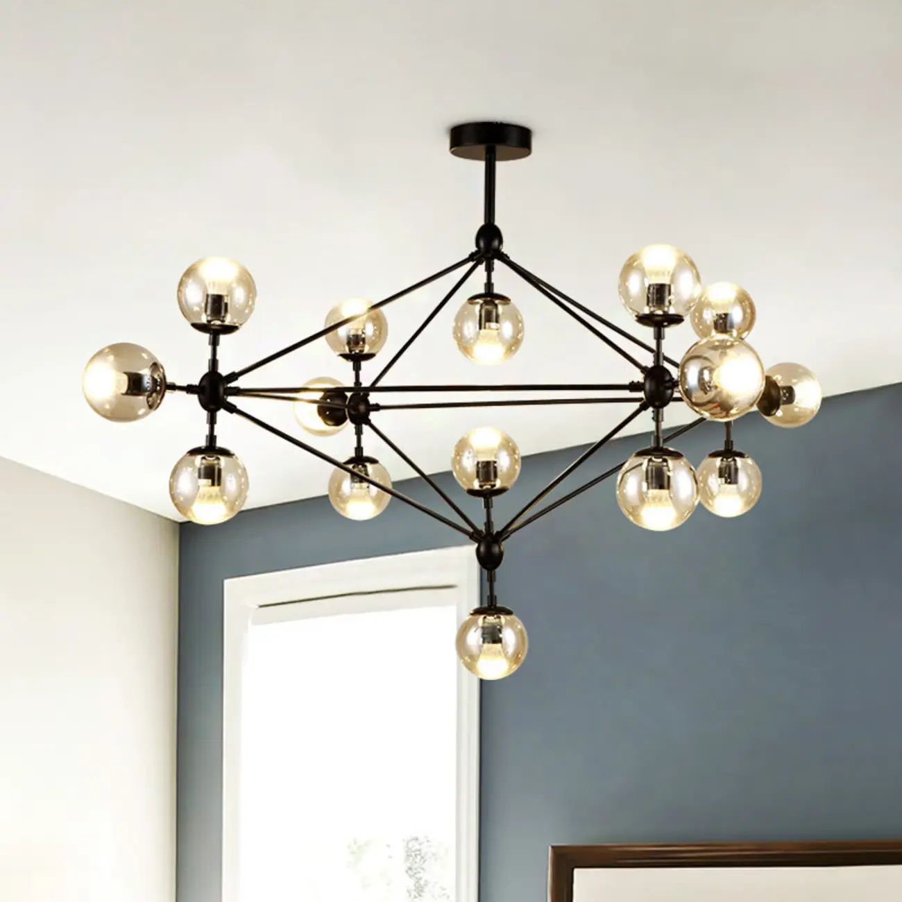 Multi-Light Modern Black LED Chandelier with Geometric Design