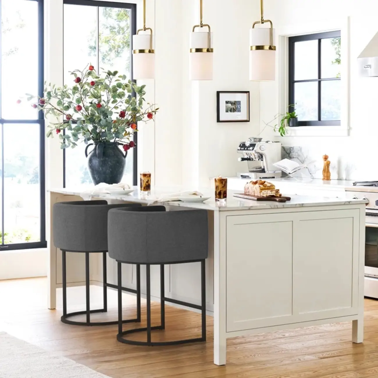 Modern Upholstered Barrel Back Counter Stools