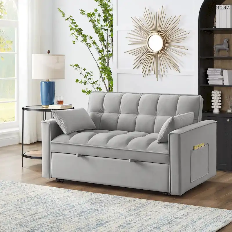 Convertible Loveseat with Adjustable Backrest and Storage Pockets
