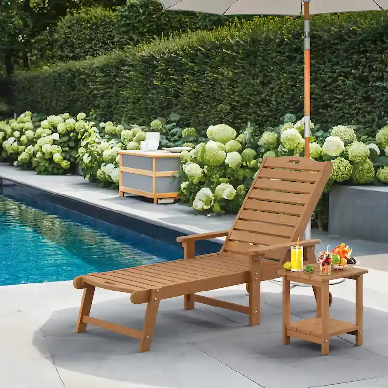 Yurevna HDPS All Weather Outdoor Chaise Lounge With Side Table (2-piece Set)