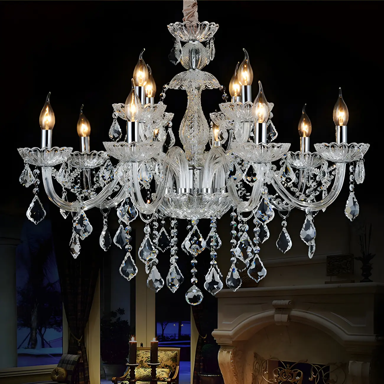 Mid-Century Modern Crystal Candelabra Chandelier