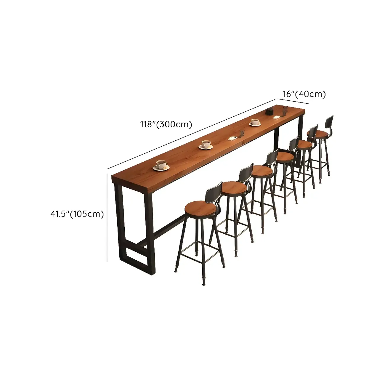 Industrial Brown Pine Wooden Metal Trestle Bar Tables