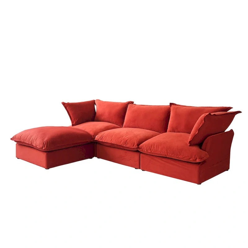 Cloud Sectional Sofa Down Feather Modular Couch L-shaped Velvet Wide Deep Seat Convertible Sofa.