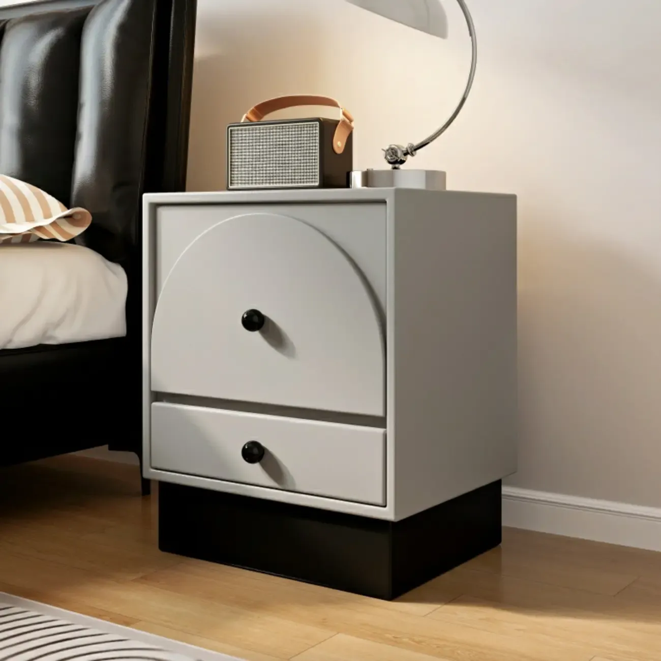 2 Drawers Modern Wood Off-White Nightstand