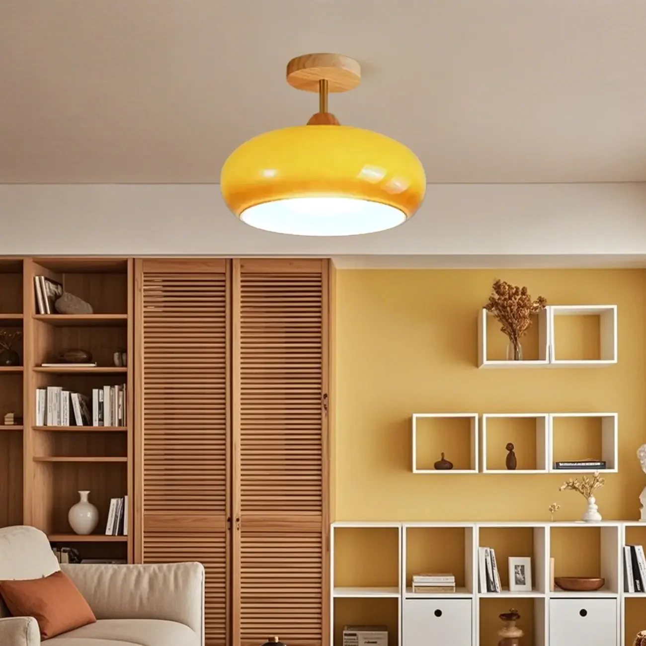 Modern Mini Semi Flush Mount Ceiling Light with Drum Shape