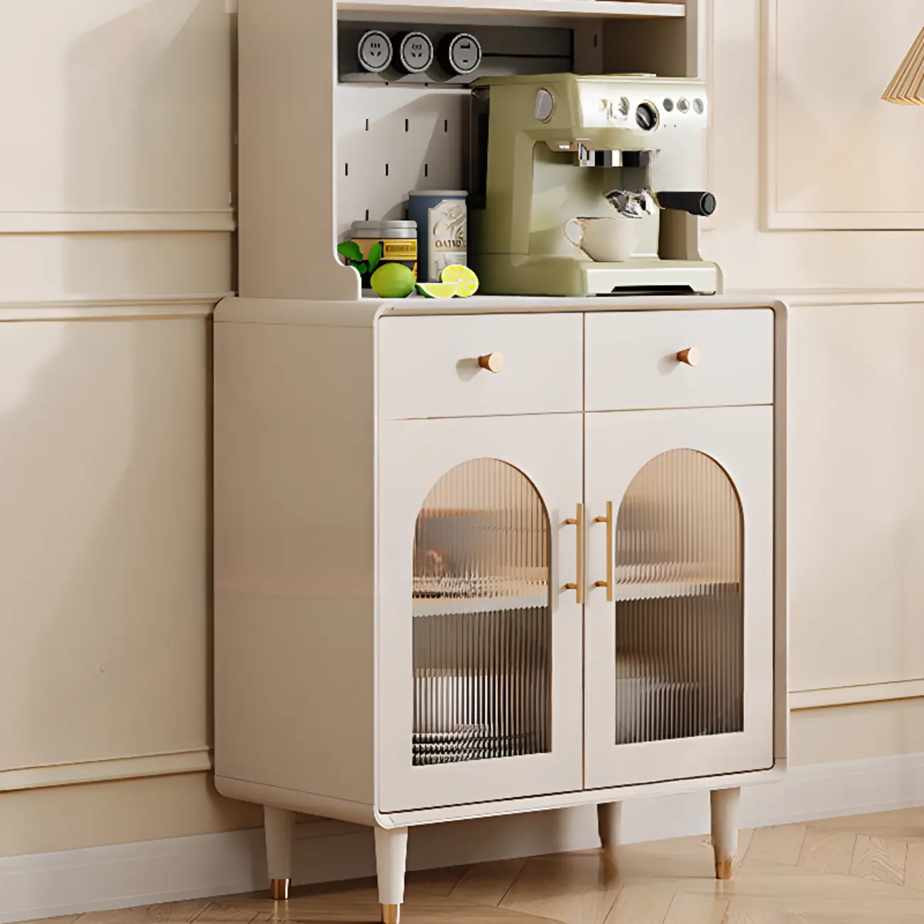 White 3-Drawer Glass Countertop Wood Sideboard