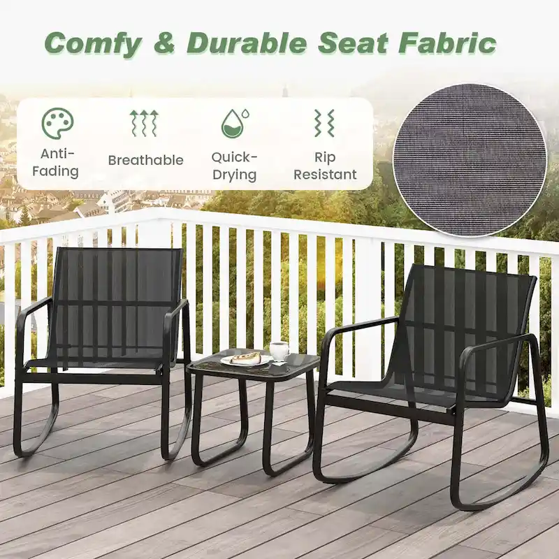 Costway 3 Piece Patio Rocking Set 2 Rocking Bistro Chairs & Glass-Top - See Details