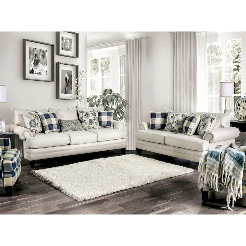 Stormy Thistle Transitional Ivory Fabric 2-Piece Living Room Set by Furniture of America