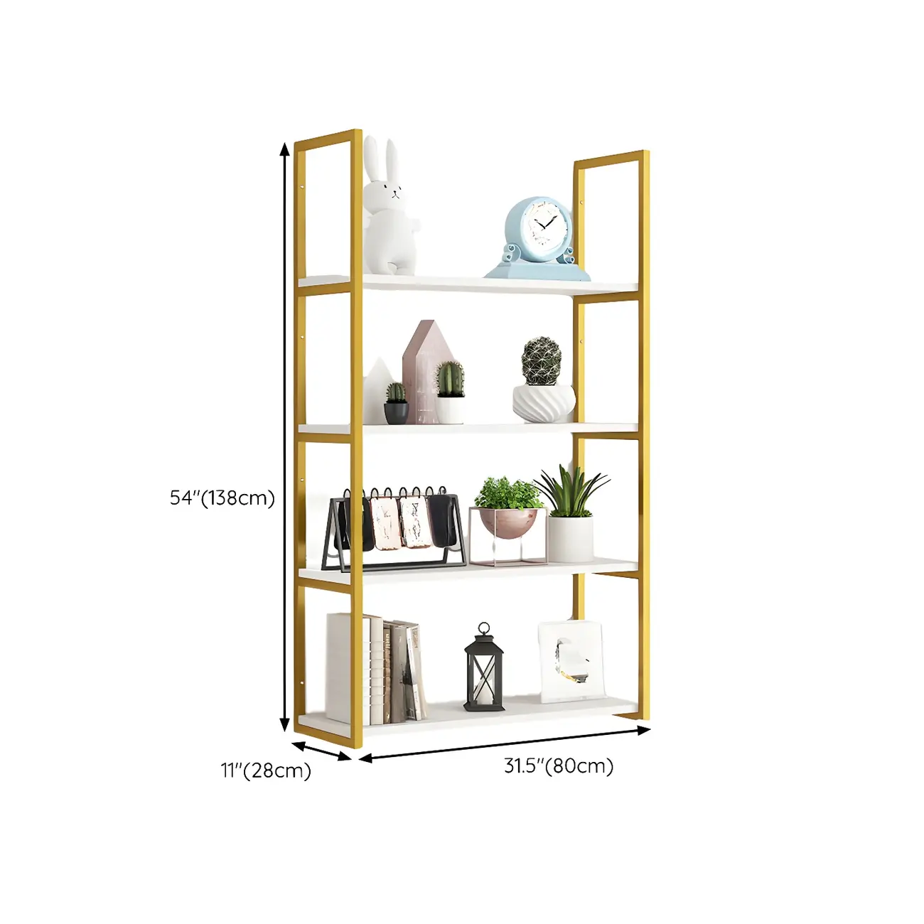 Modern Wall-Mounted Bookcase White Gold Display Shelf