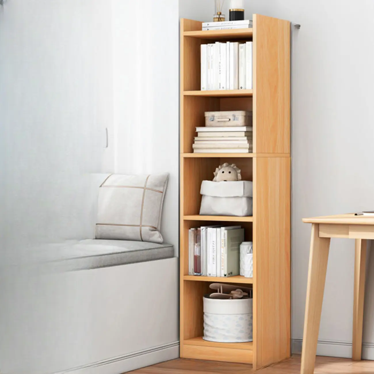 Scandinavian Oak Rectangle 5-Shelf Wood Bookcase