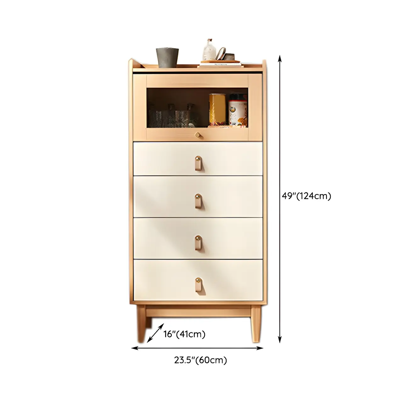 Durable Natural Finish Light Wood and Glass Drawers Dresser