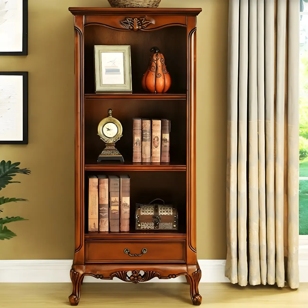 Classic Brown/White Wooden Bookcase with Drawer