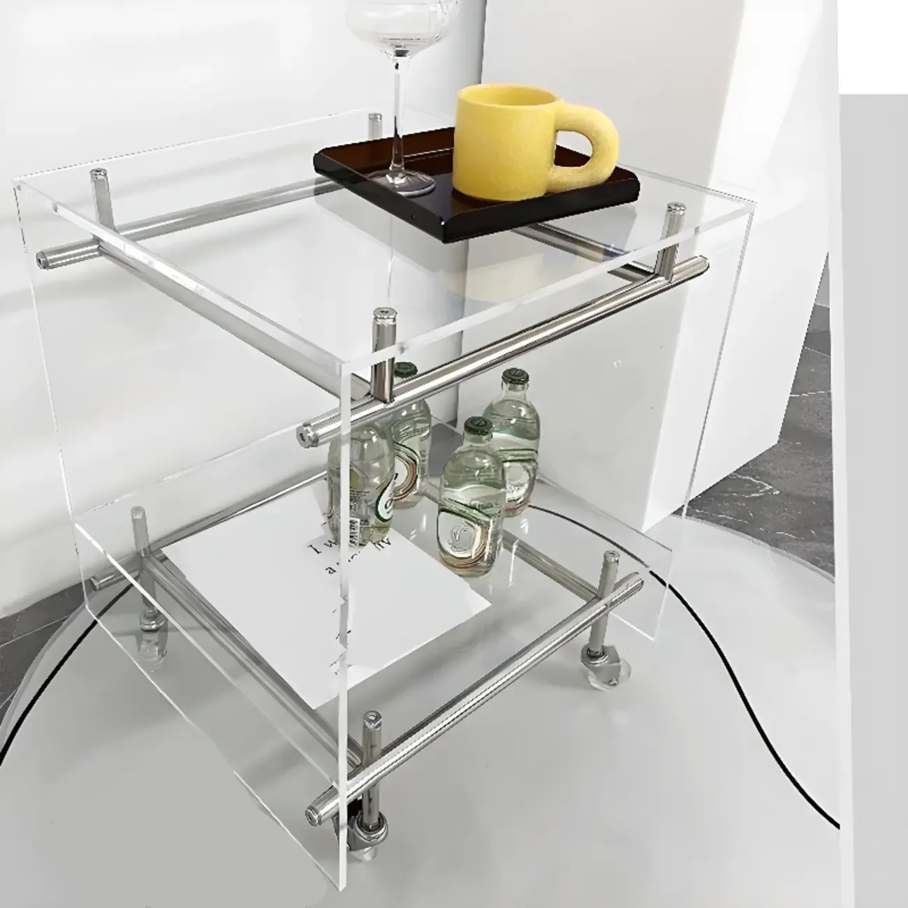 Stylish Clear Acrylic 360° Rolling Cubic Side Table