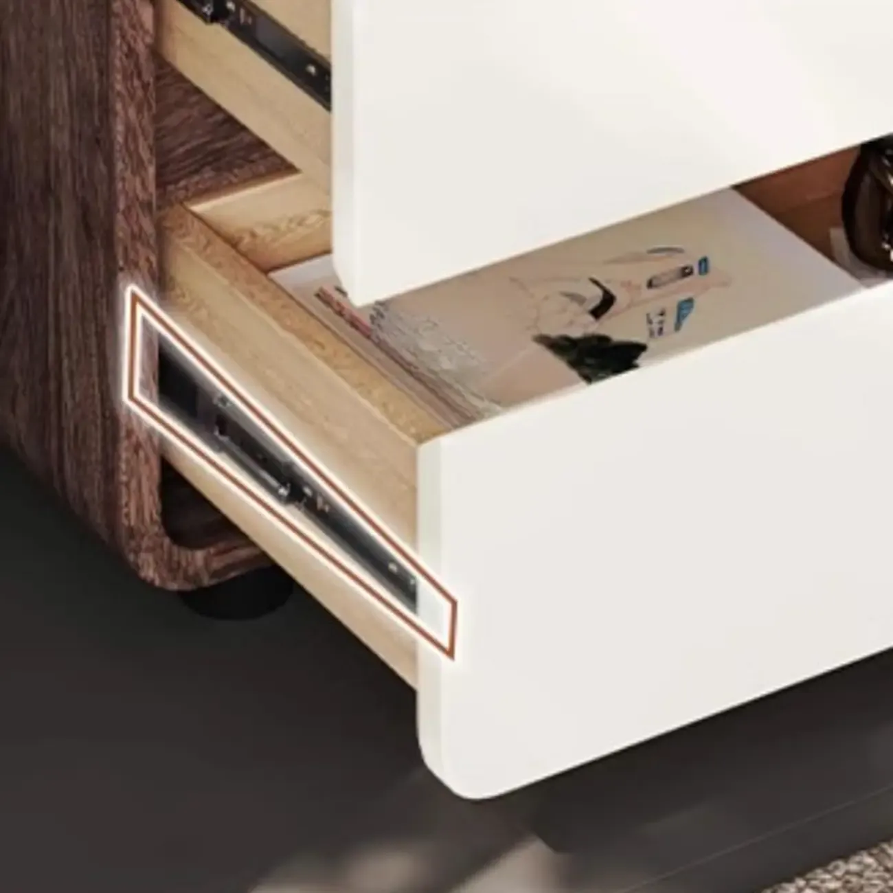 Modern Narrow Wooden Nightstand with 2 Drawers