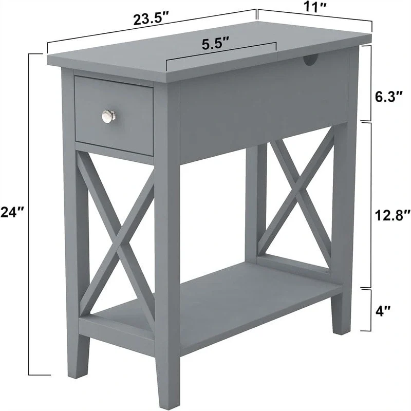 Material Flip Top Narrow End Table - 11D x 23.5W x 24H