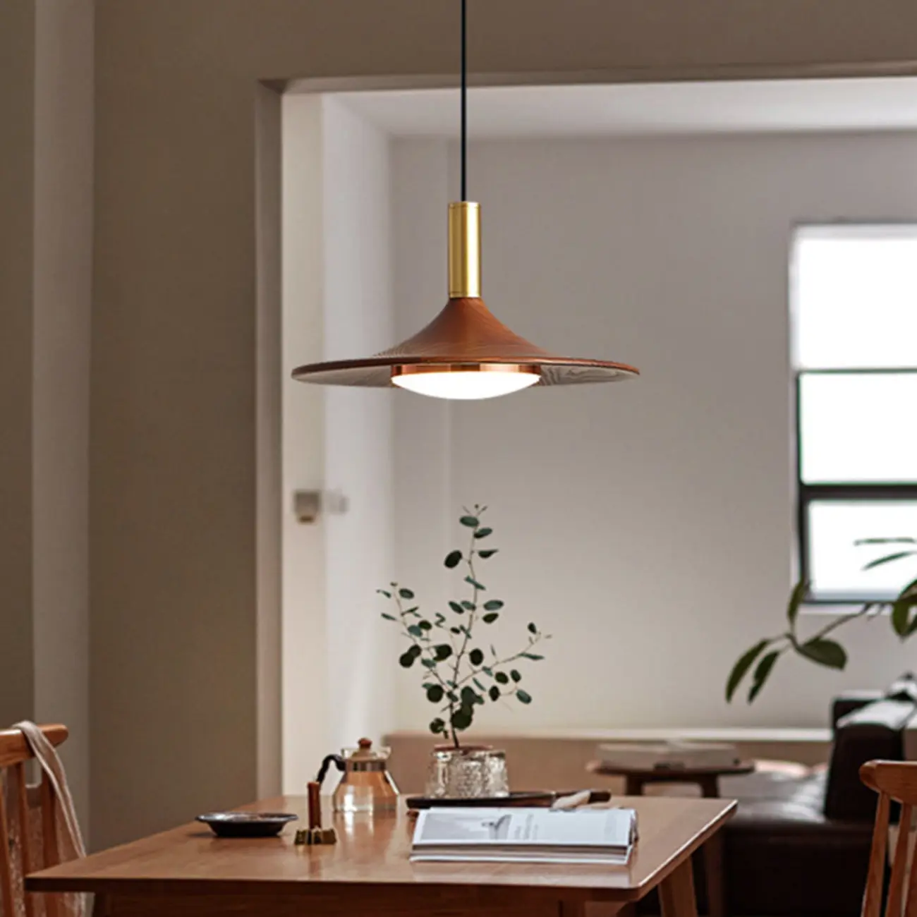 Modern Metal Walnut Acrylic Geometric Pendant Light