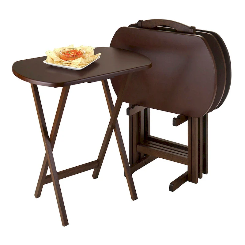 5 Corbett Walnut Oversize Oblong Folding Snack Table with Storage St